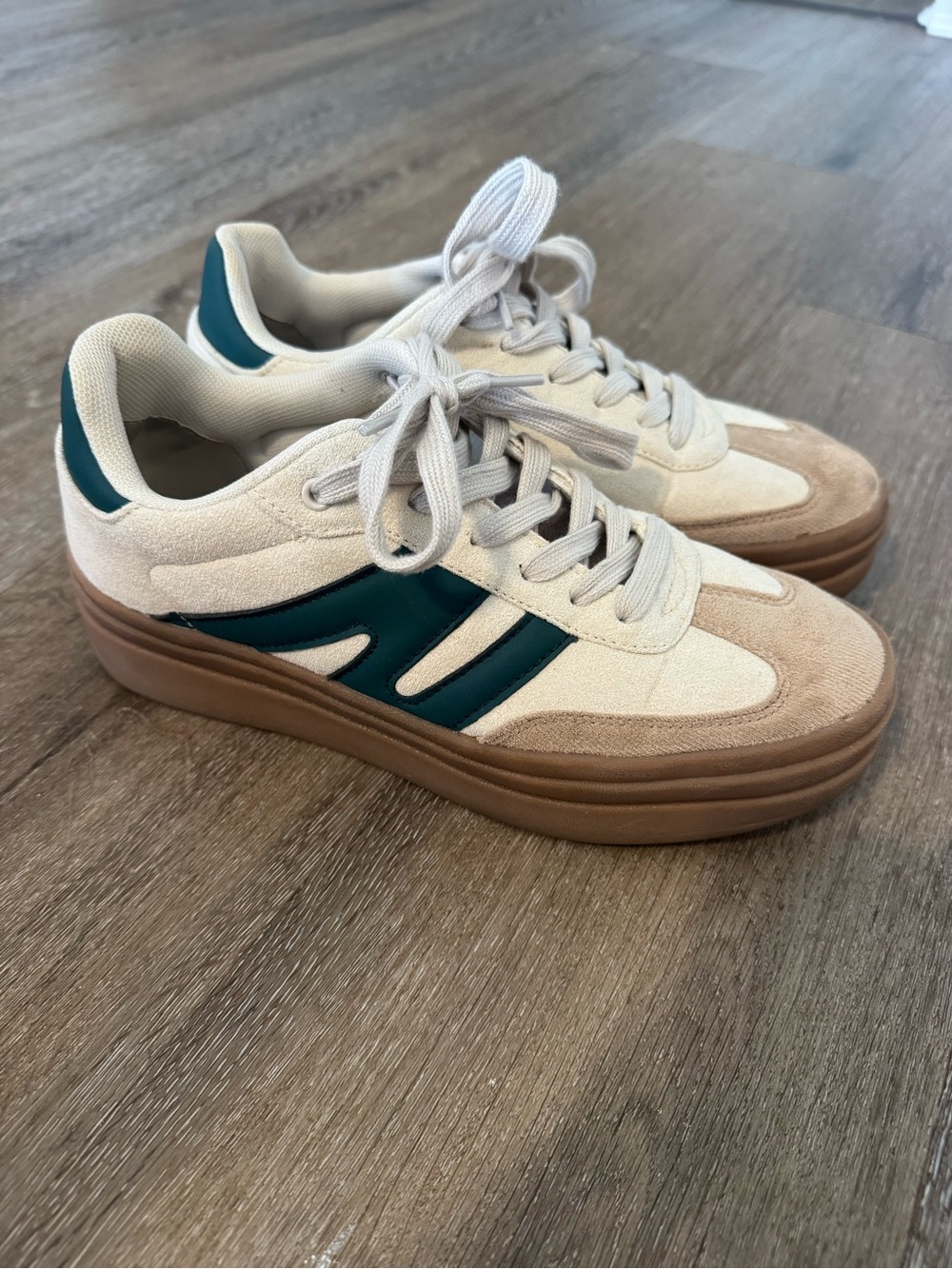 Women's Neutral Suede & Canvas Sneakers with Teal Accent